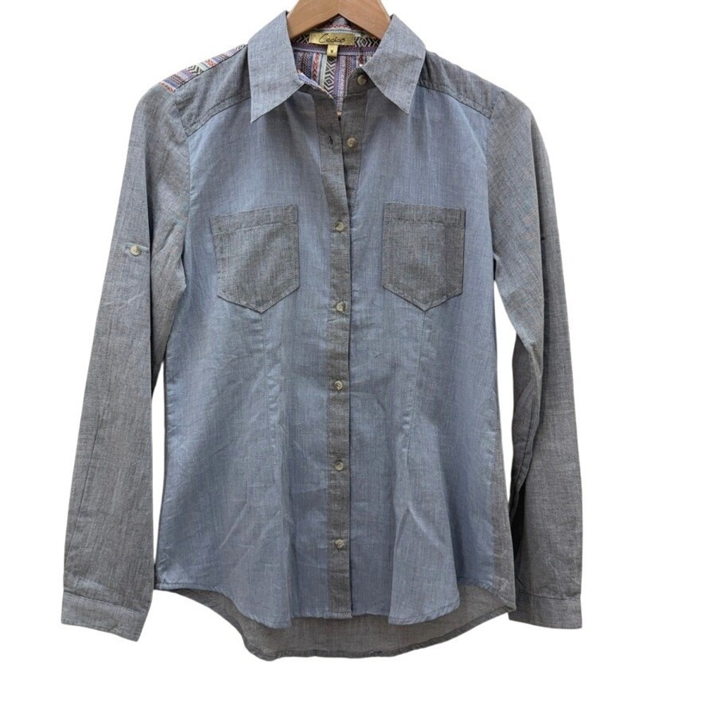 Western Aztec Button Down Shirt Women's M Long Sleeve Patchwork Rodeo Festival